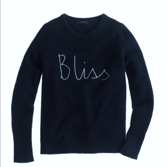 J Crew Bliss Script Hugo Guinness Wool Blend Pullover Sweater Navy Blue Medium - Picture 2 of 7